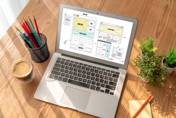 Laptop showing website wireframes for a web design agency Dublin blog